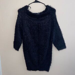 Bebè designer black fur fuzzy coat mini dress longsleeve sparkles cute pull over